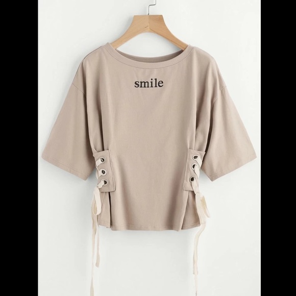 SHEIN Tops - Lace up drop shoulder tee